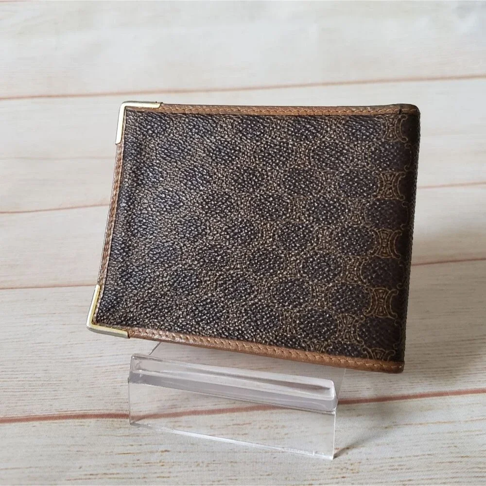 Authentic Celine Paris Macadam Dark Brown Tan Bifold Wallet Unisex Vintage